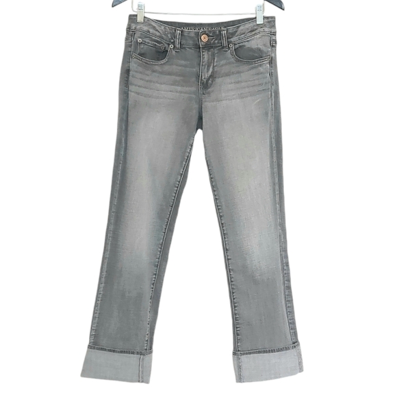 Sz 8 AE jeans straight super stretch grey mid rise American Eagle gray - Picture 2 of 7